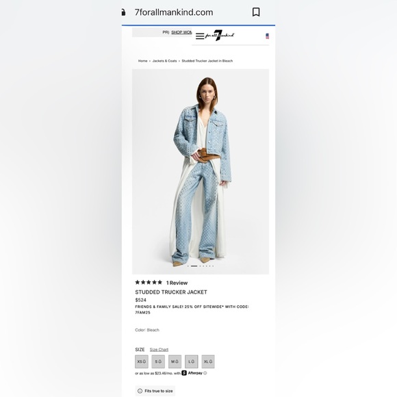 7 FOR ALL MANKIND Denim Studded Trucker Jacket size small $698 NWT - Picture 2 of 8